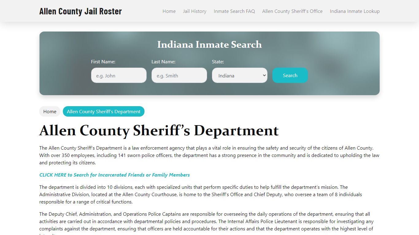 Allen County Sheriff Office, IN, Arrest Warrants Search